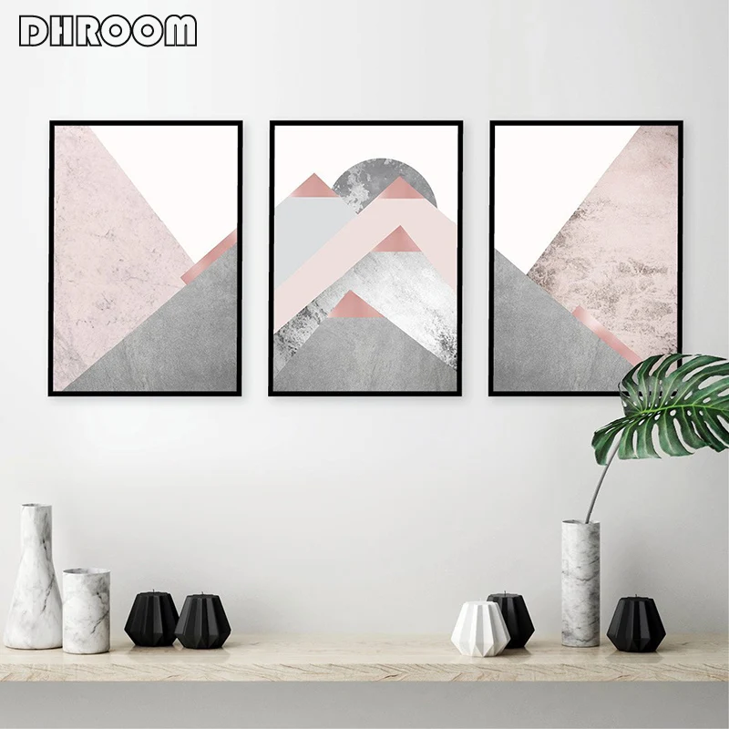

Set of 3 Mountains Posters and Prints Blush Pink Grey Wall Art Abstract Canvas Painting Scandinavian Modern Poster Wall Decor