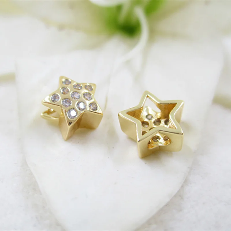 Vacuum plating gold star connector insert zircon spacer Beads not fade for making jewelry accessories 8mm 3pcs | Украшения и