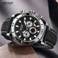 megir mens army sports chronograph quartz watches leather strap luminous waterproof wristwatch man relogios clock 2094 silver