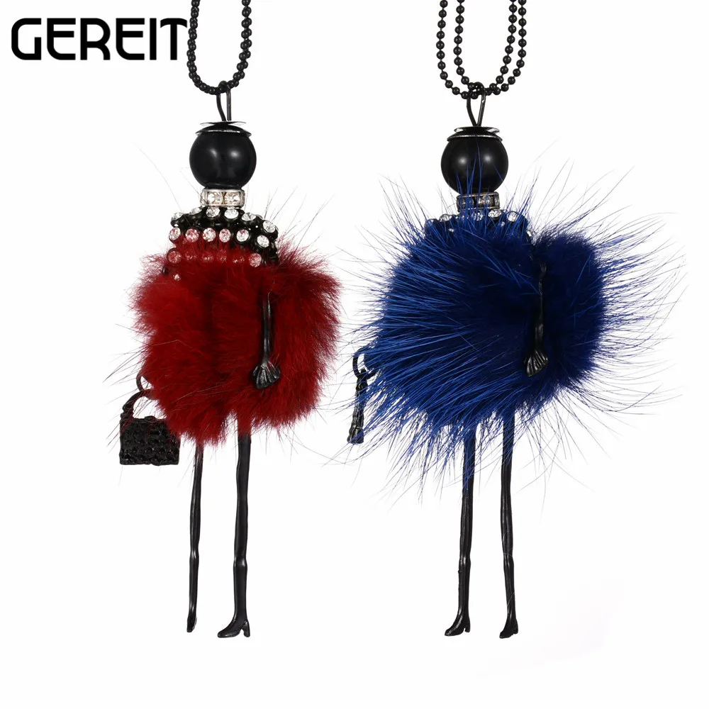 GEREIT ручной работы со стразами ожерелье и подвески свитер цепь милая кукла в