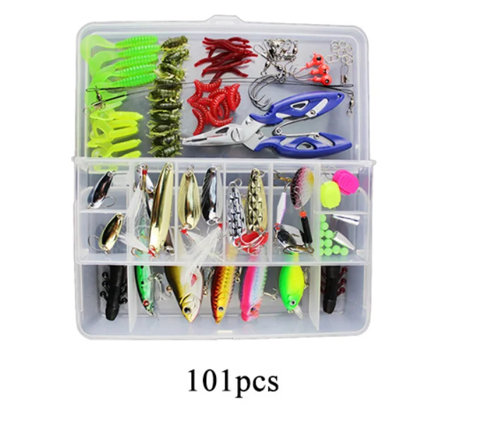 101PCS Рыболовные Приманки 73 шт./101 шт./132 шт. Смешанных Гольян/Поппер Вертушки Металла VIB Приманку Крючки искусственные Приманки Рыбалка Приманка Комплект - Цвет: 101PCS