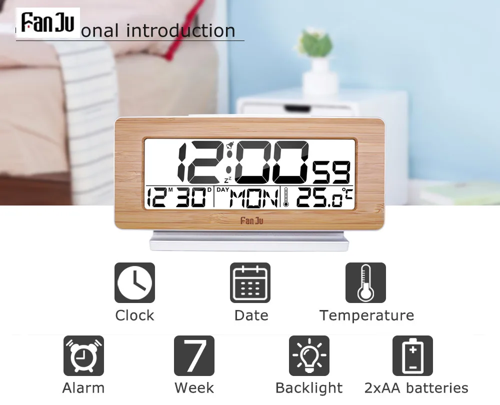 FanJu FJ3523 цифровой будильник LED Электронный 12H/24H и функция повтора термометр