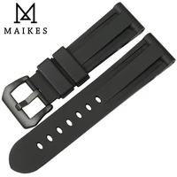maikes high quality waterproof silicone rubber silver black buckle replacement wrist watch band 24mm strap belt for panerai
