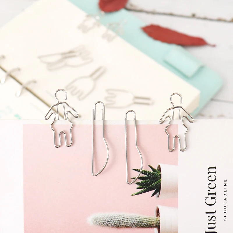 

20pcs/box Creative Kawaii Silver Metal Paper Clip DIY Bookmark Knife Fork Shape Document Binder Ticket Paper Clip Stationery