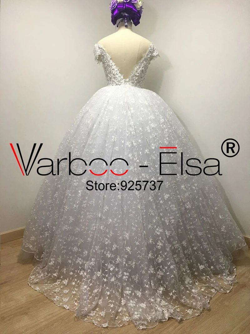 VARBOO_ELSA Romantic Sweetheart White Ball Gown wedding 2021 Arabic Lace Bridal Beaded backless Brush Train Wedding Dress | Свадьбы и