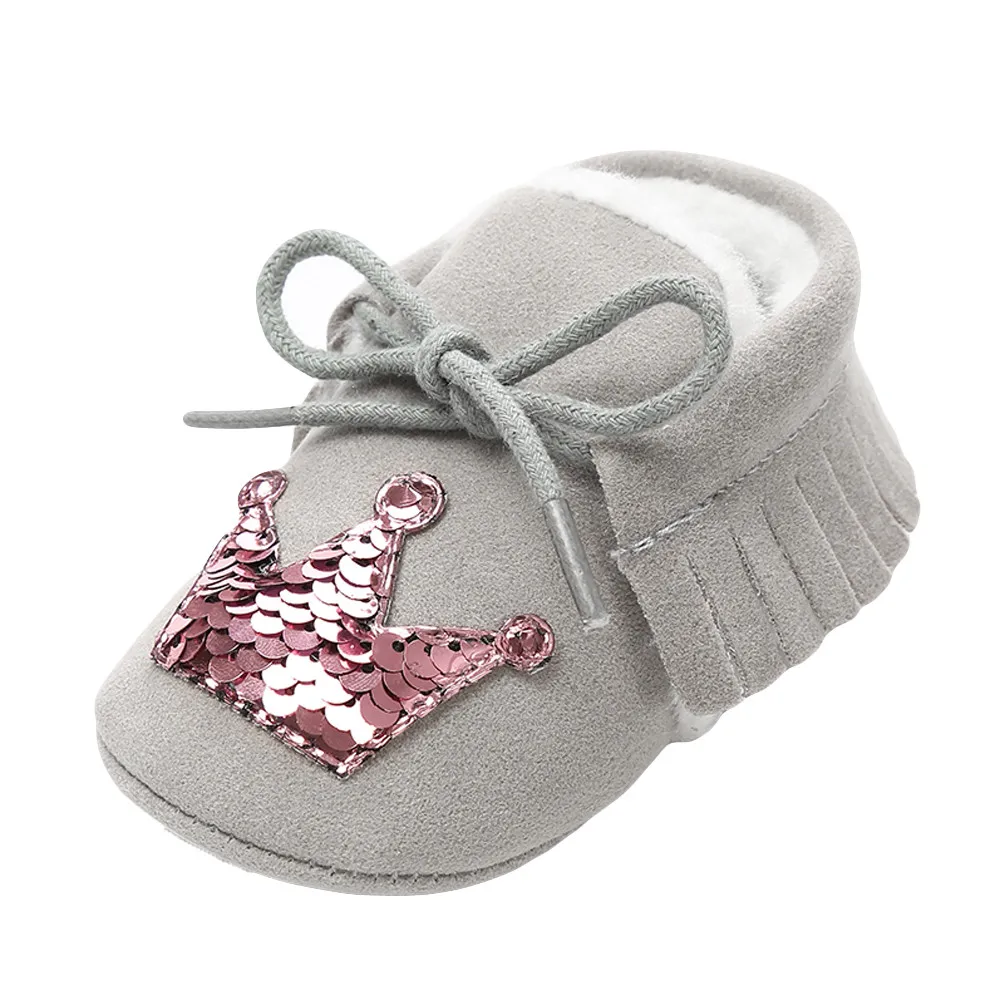 Baby cotton bandages plus velvet crown straps winter warm sequins children's casual shoes |