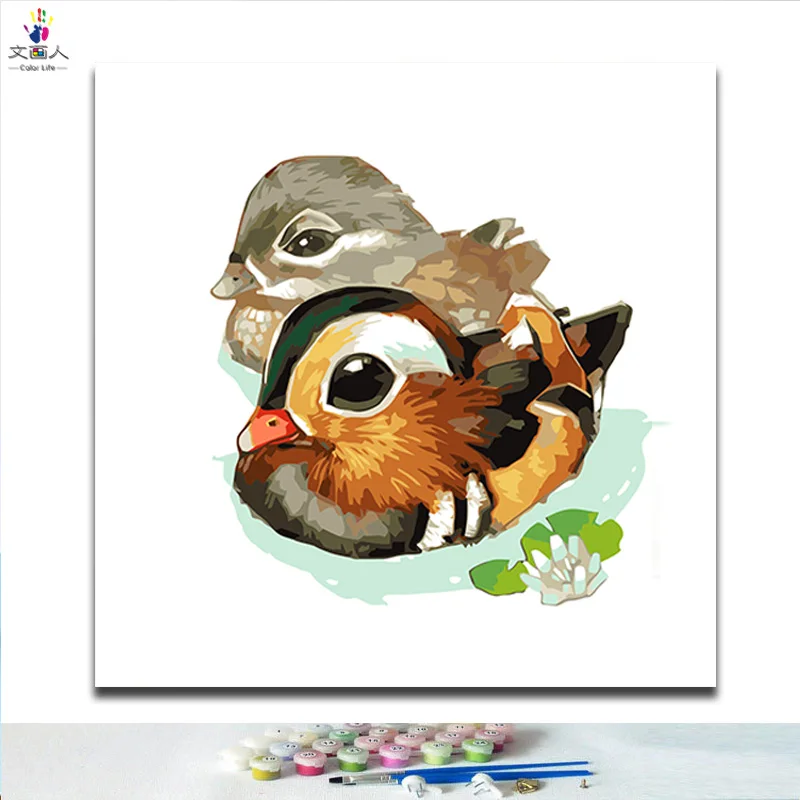 0032 Couple duck Diy Раскраска по номерам милый кот цифровая картина маслом цифры мультфильм животное Титаник Кот романтическая картина «любовь» краска по номерам - Цвет: 0032 Couple duck