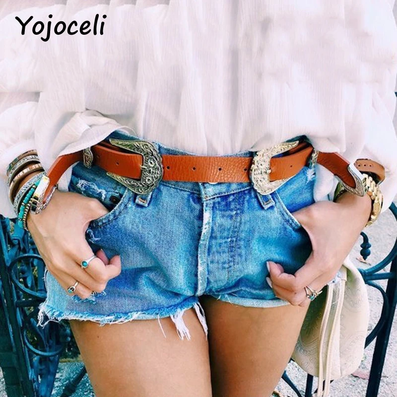 Женский ремень из искусственной кожи Yojoceli винтажный пояс с двойной пряжкой в