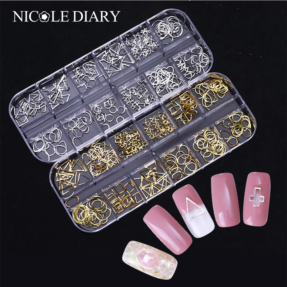 Золотые и Серебряные Пустые заклепки для ногтей с коробкой квадратные