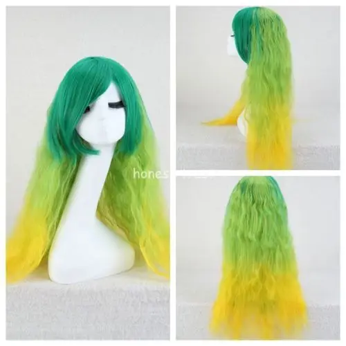 Женщины дамы Косплей Длинные Волнистые Радуга Желтый Зеленый Жаропрочных Волос