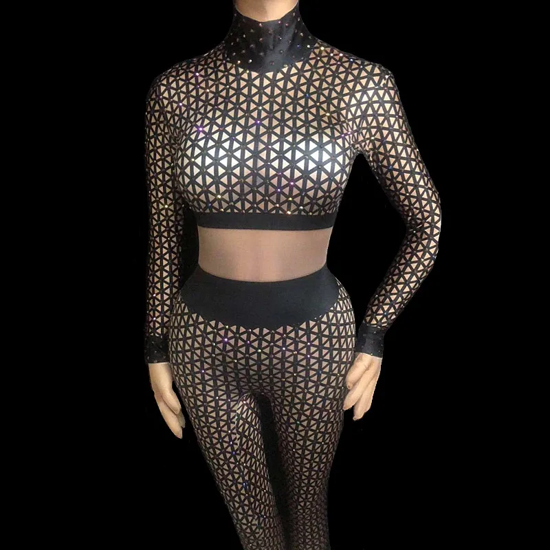 Черный белый стразы 3D плед принт комбинезон сексуальное большое эластичное боди