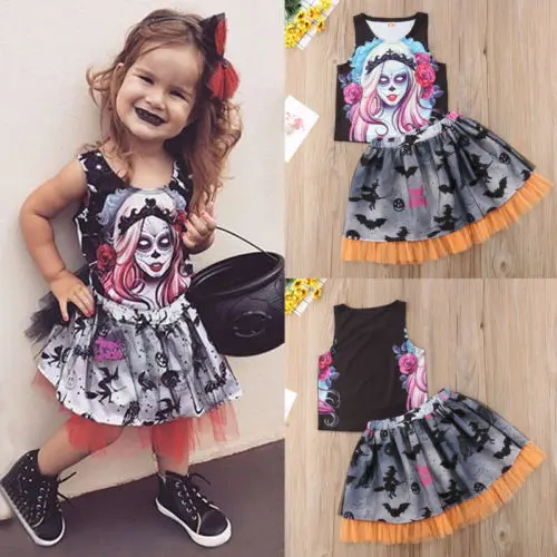Милый жилет вампира для маленьких девочек топы платье с юбкой летучей мыши