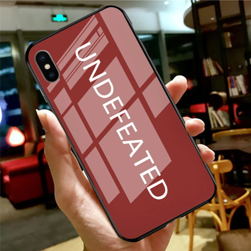 JAMULAR Fashion Brand Undefeated Glass Phone Case For iPhone XS MAX X XR 7 8 6 6s Plus Letter Pint Glossy Hard Back Cover Fundas | Мобильные