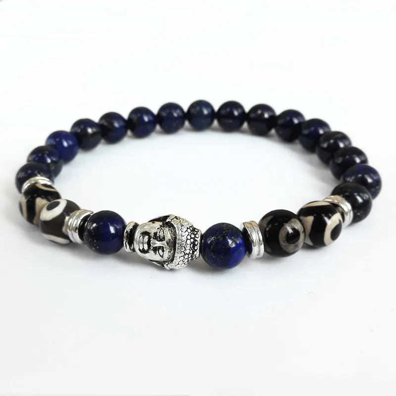 Одежда высшего качества мужские бусы Будды браслет 8 мм Лазурит Камень бусинки