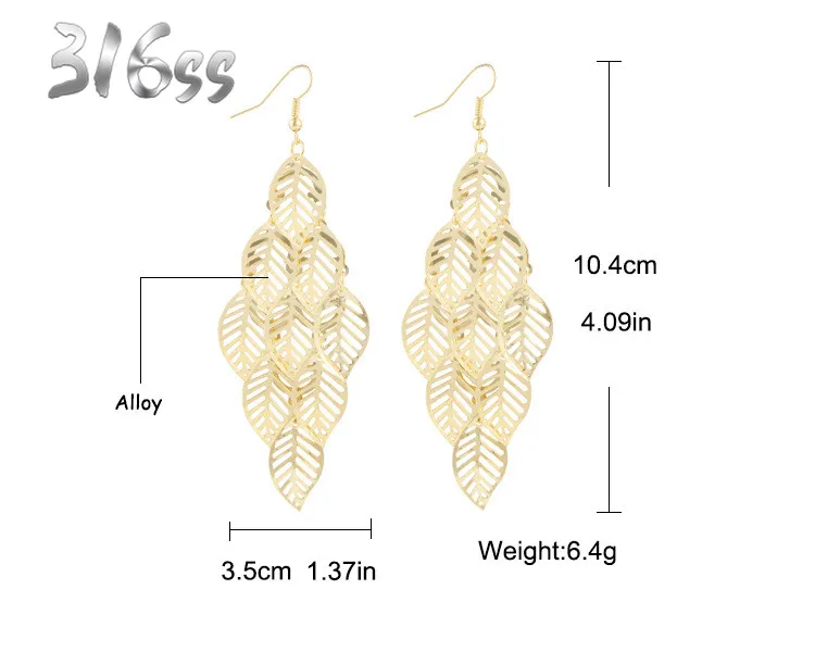 Женские вечерние ничные Винтажные серьги в виде листьев элегантные богемные из