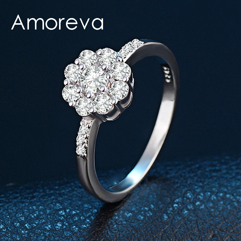 Amoreva 2017 Fashion CZ Flower Sterling Silver Wedding Rings Elegance Round Shape Finger Jewelry For Women Fine | Украшения и