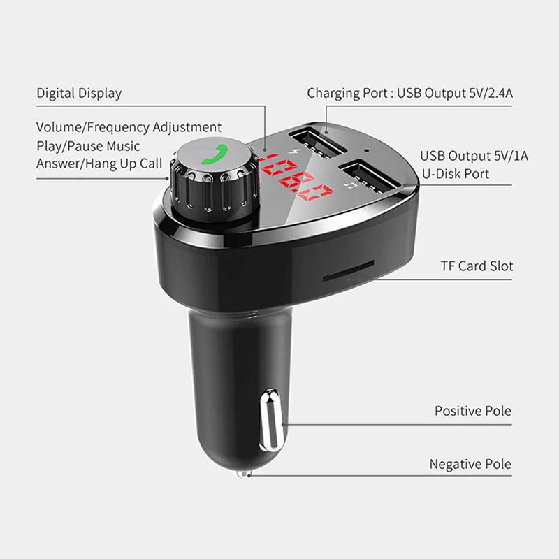 Fm-передатчик Bluetooth автомобильный комплект прикуриватель HD экран трансмиттер