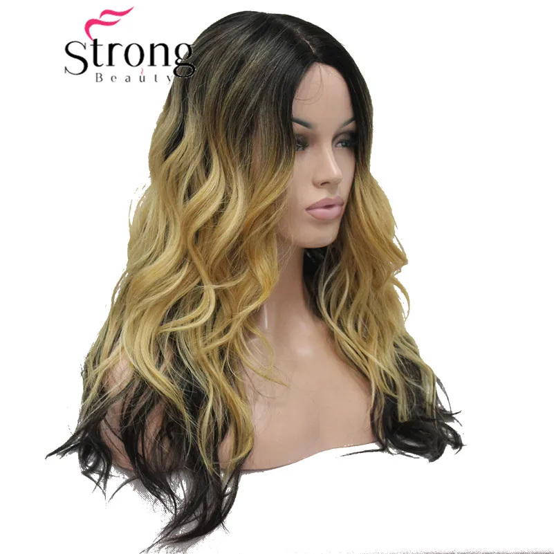 StrongBeauty жара ок Омбре черный до серый волнистые длинные синтетический парик не режет небольшой край кружева передний цвет выбор
