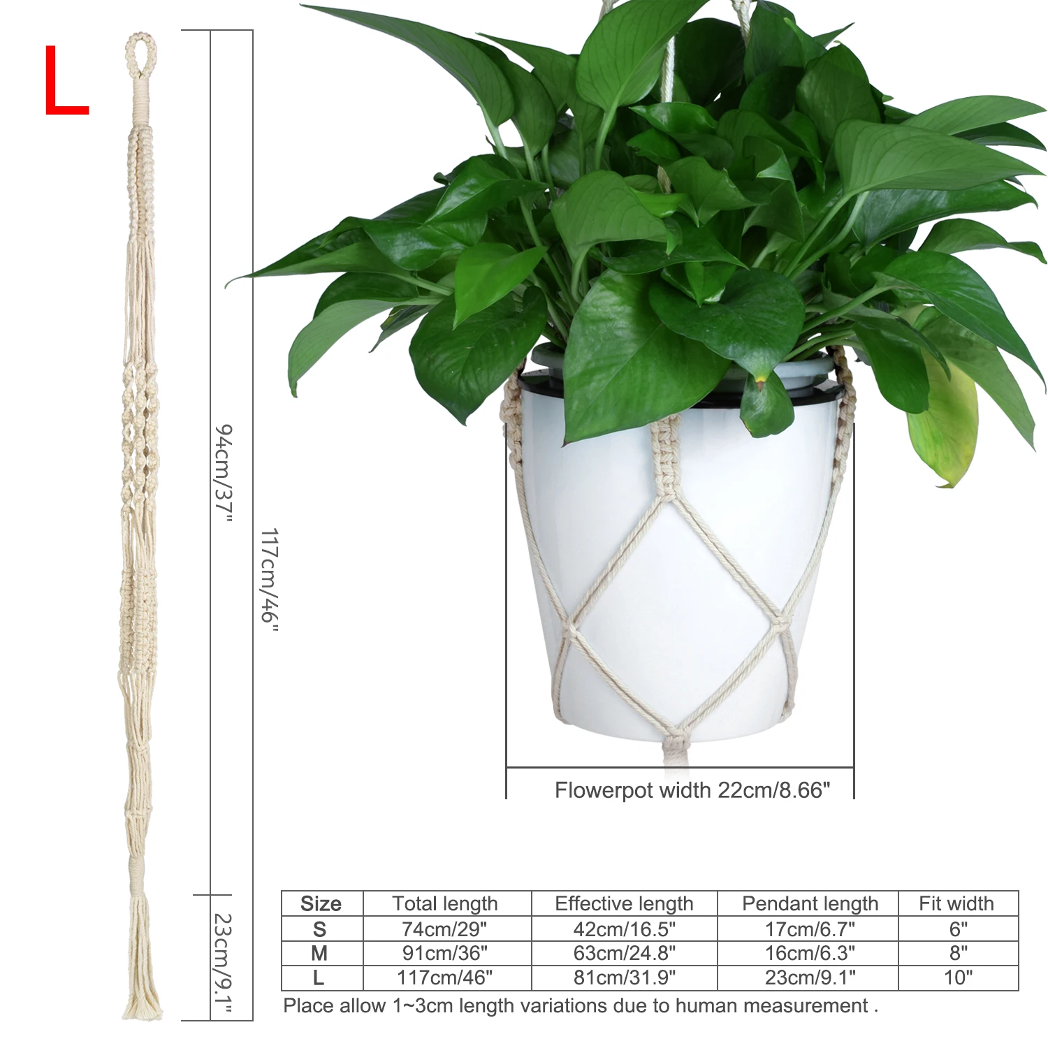 Style B 117cm WITUSE Подвеска для растений из макраме крюк горшок держатель ручной работы хлопок шнур вешалка для растений подвесной держатель корзины простой/кисточкой 28 35 46" - Цвет: Style B 117cm