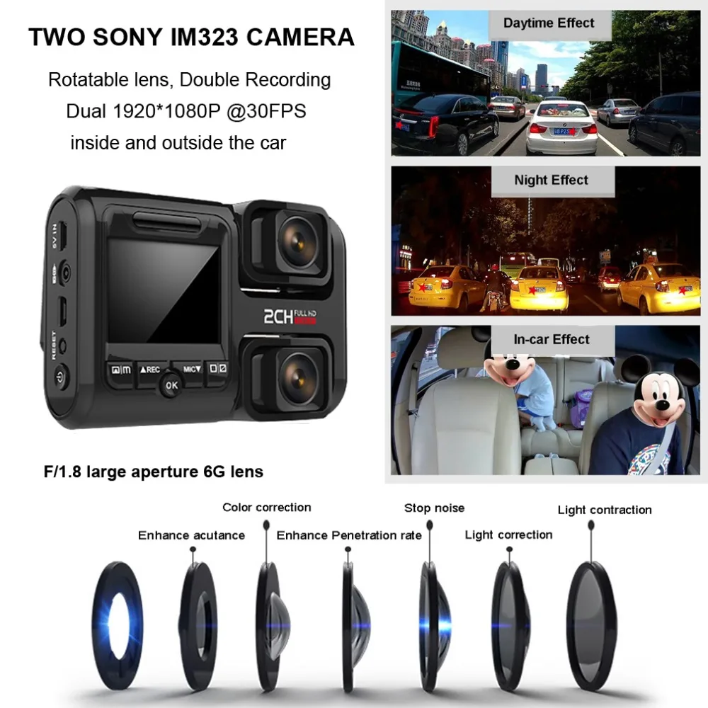 Автомобильный видеорегистратор Zuczug с Wi-Fi, встроенный gps, две камеры, full hd 1080 P, для сиденья/переднего, двойной, 170 градусов, Novatek 96663, видеорегистратор