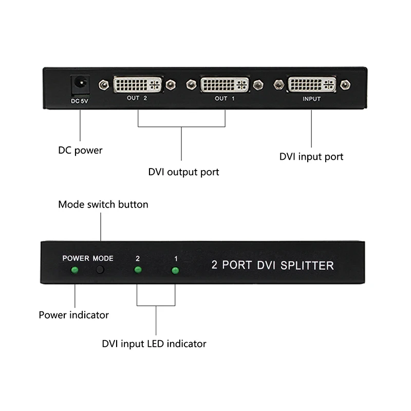 DVI сплиттер 1x2 1 в 2 выход DVI сплиттер видео HD 1080P с адаптером питания HDMI кабель