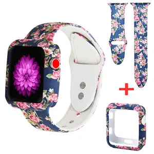 Beorcabo мягкий силиконовый ремешок для часов с цветочным принтом Repalcement для Apple Watch Band 1 2 3 Series, защитный чехол для Iwatch - Цвет ремешка: Blue rose