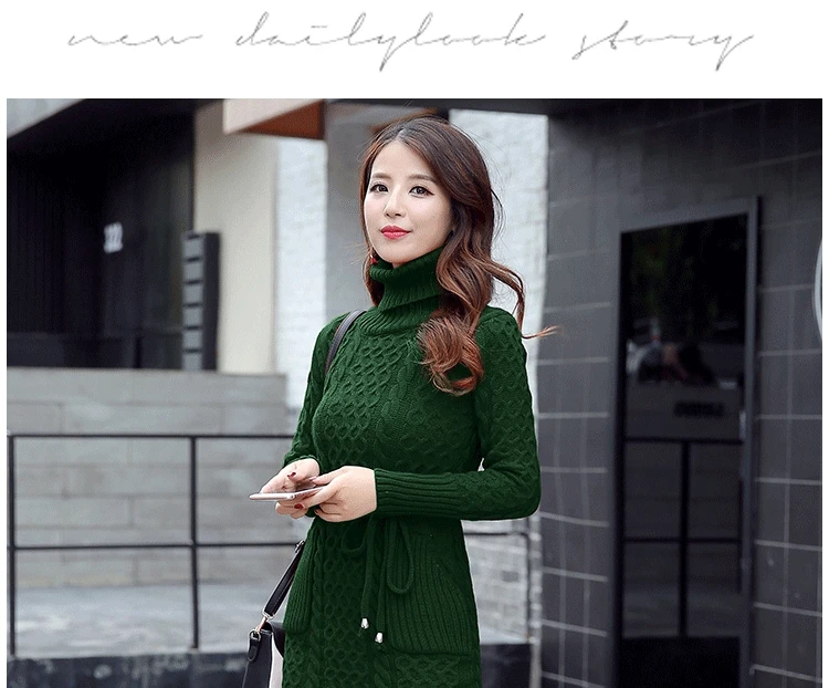 

New Winter Dress Vestidos 2017 Women Casual Long Sleeved Turtleneck Solid Slim Elegant Pullover Knitted Pencil Bodycon Dresses