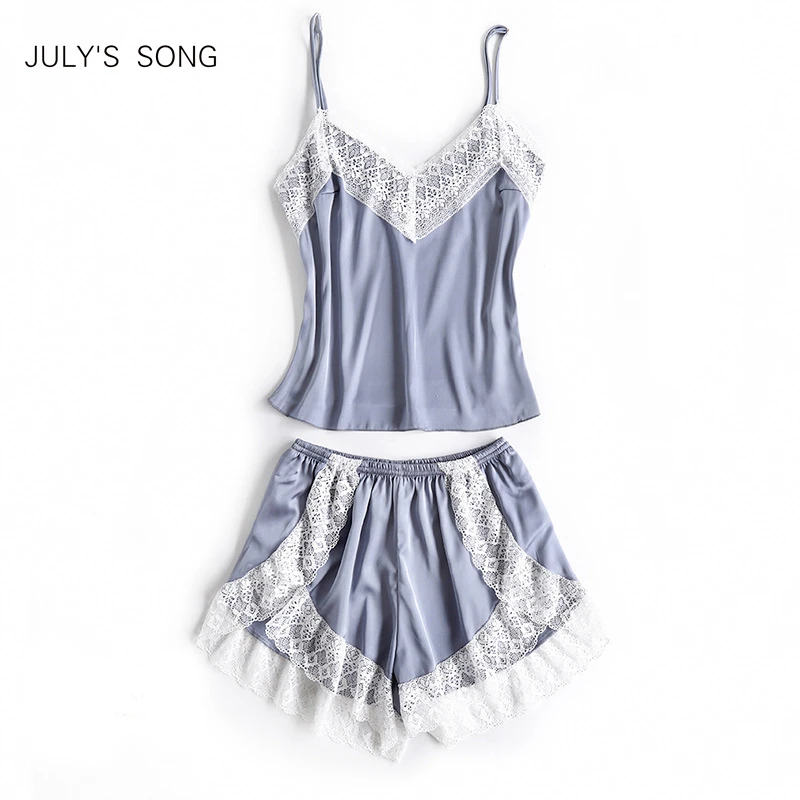 

Женский Атласный пижамный комплект JULY'S SONG, на весну и лето, кружевная майка и шорты