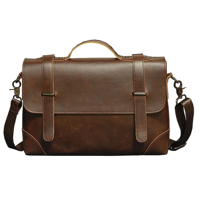 2018 new Korean version of the retro men's briefcase square cross-shaped solid color pu business handbag | Багаж и сумки