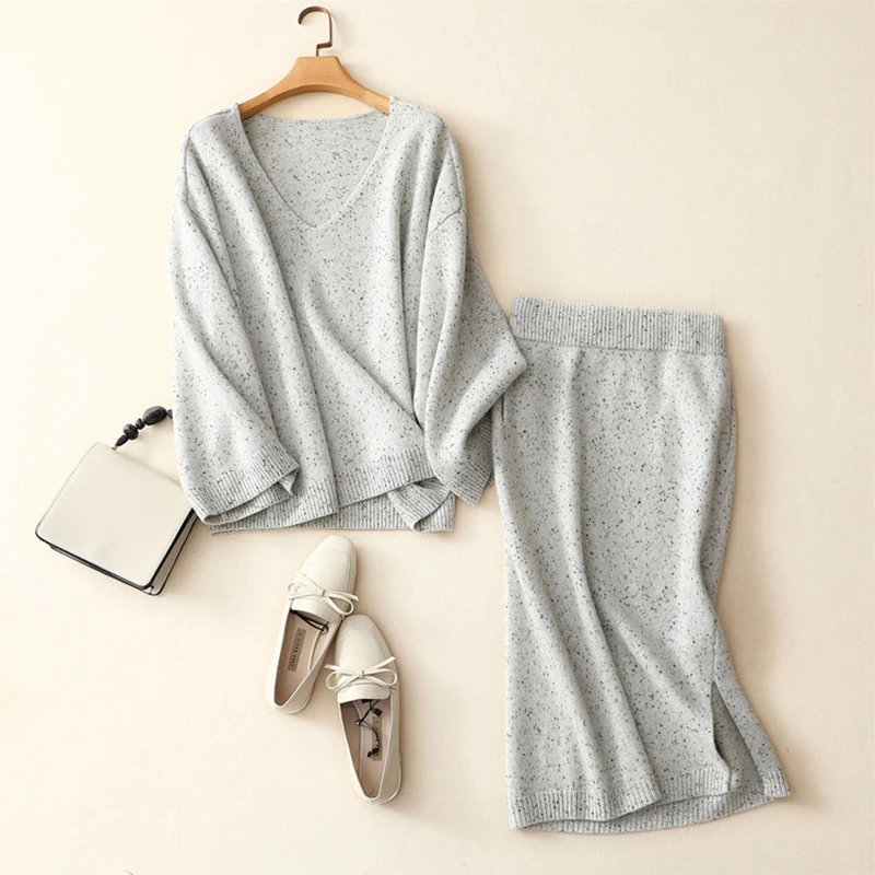 Женский комплект из двух предметов трикотажный свитер 100% кашемира с длинным