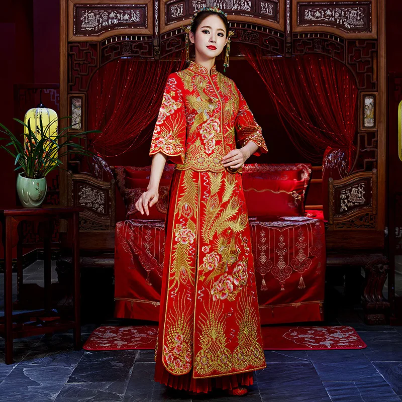 Свадебное платье невесты Традиционный китайский стиль костюм Феникс cheongsam
