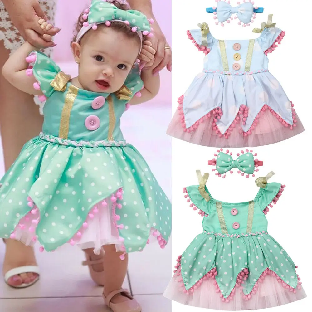2019 Baby Summer Clothing Princess Kid Girl Balls Dress Headband 2pcs Polka Dot Birthday Party Pageant Lace Tutu 3Pcs |