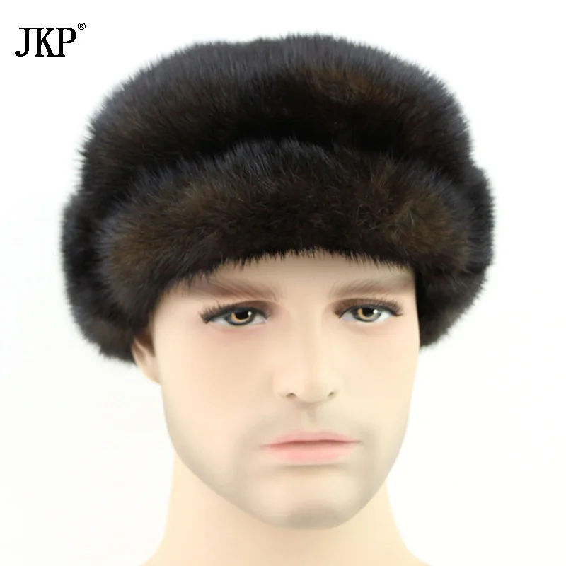 Handmade Men's Russian Wholeskin Visera Man's Winter Hats Real Warmers Fashion Real Fur Mink Hat Free Shipping ZD-07