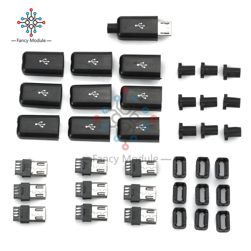 Набор разъемов Micro USB для штепсельной вилки DIY 10 шт. черные чехлы|kit connector|kit kitskit diy |