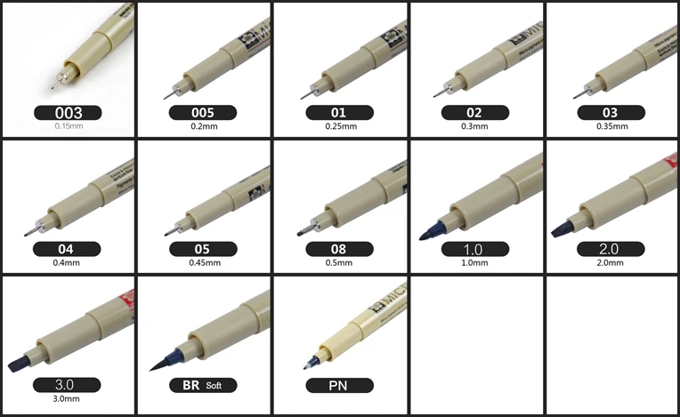 Sakura 13 разных размеров Pigma Micron чернильная кисть набор художественных маркеров ручка для рисования дизайн Манга рисунок комикс