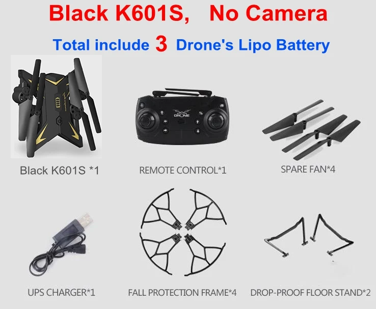Black 601S No Cam 3B XKY K601S обновленная большая батарея RC складной селфи Дрон Квадрокоптер вертолет с HD 5mp Wifi Fpv Камера авто возврат VS xs809hw - Цвет: Black 601S No Cam 3B
