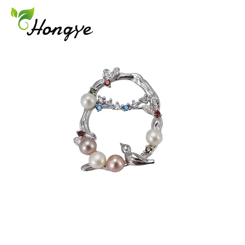 Hongye, чистое серебро 925, брошь в виде цветка, булавка, великолепная птица, хорошее ювелирное изделие, аксессуары для пальто, настоящий жемчуг, броши для женщин