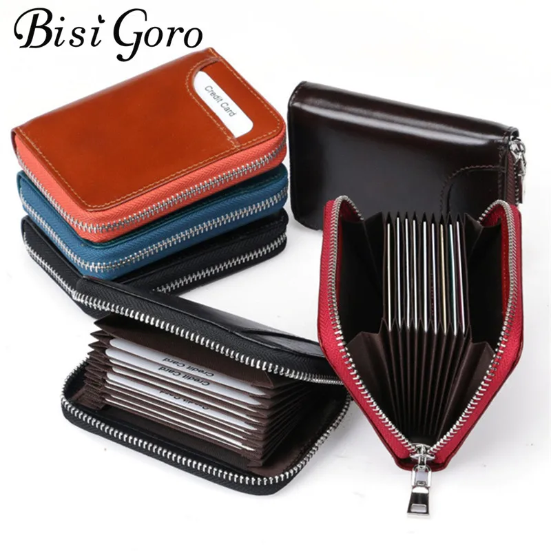 

Bisi Goro 2019 Genuine Leather Card Holder Short-section Rfid Multi-position Organ Card Women's Head Cowhide Credit Card Bag
