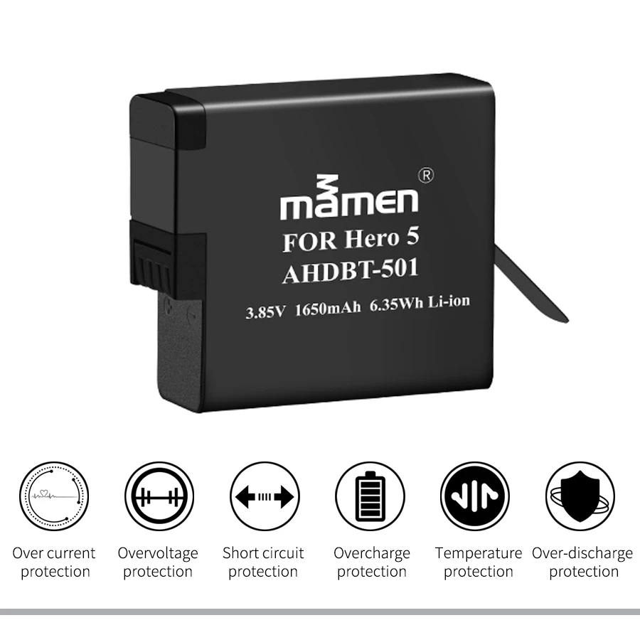 Mamen GoPro AHDBT 501 батарея для спортивной камеры 1650mAh+ type-C двойное зарядное устройство для GoPro Hero 5 6 7 черный аккумулятор для спортивной экшн-камеры