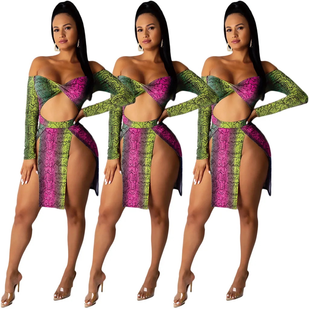 Летняя Новинка с открытыми плечами длинным рукавом стильная Сексуальная Сплит