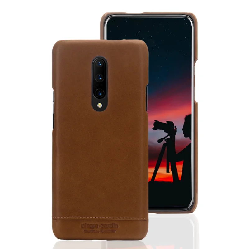 Чехол Pierre Cardin для OnePlus 7/Pro, чехол на заднюю панель, Винтажный чехол из натуральной кожи для OnePlus 7 Pro, чехол для сотового телефона s - Цвет: Light Brown