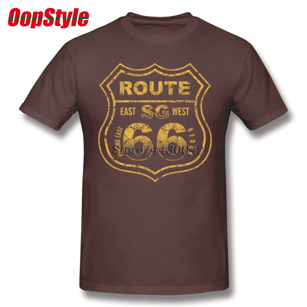 Коричневый Route 66 мать дорога футболка для мужчин плюс размеры хлопок Футболка команды 4XL 5XL 6XL Camiseta - Цвет: Коричневый