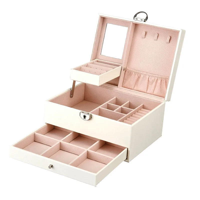 QMJHVX Automatic Leather Jewelry Box Three-layer Storage For Women Earring Ring Cosmetic Organizer Casket Decorations | Дом и сад