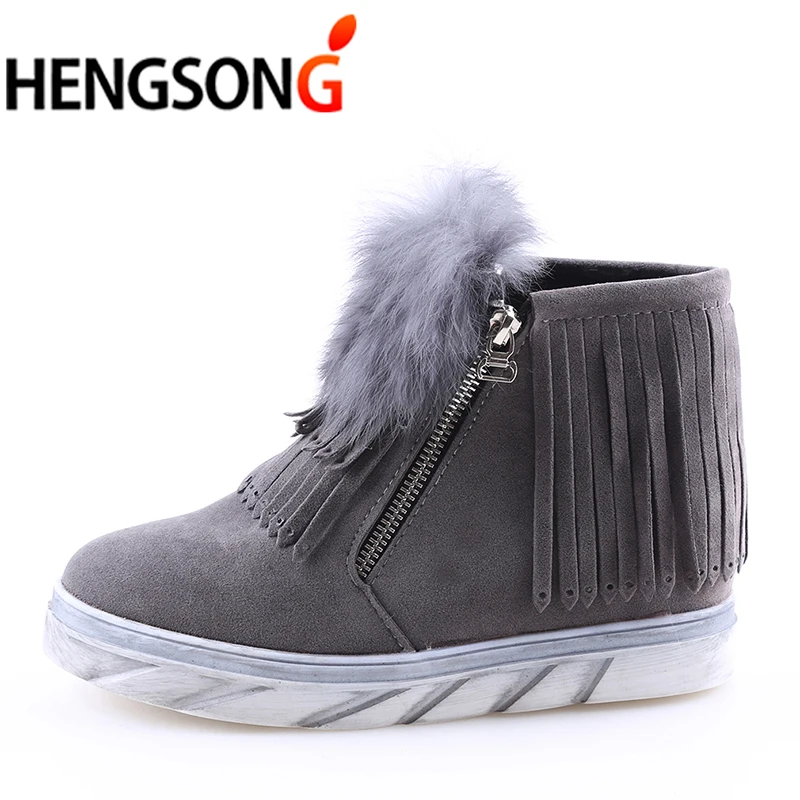 HENGSONG теплые зимние ботинки с плюшевым утеплителем женская обувь плоская подошва