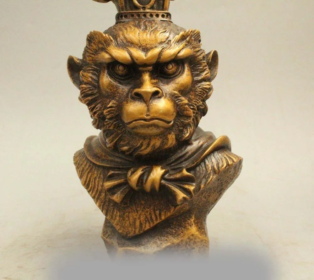 10 &quotКитай Народная медь Красивая Обезьяна Король солнце Wu Kong голова бюст Статуя