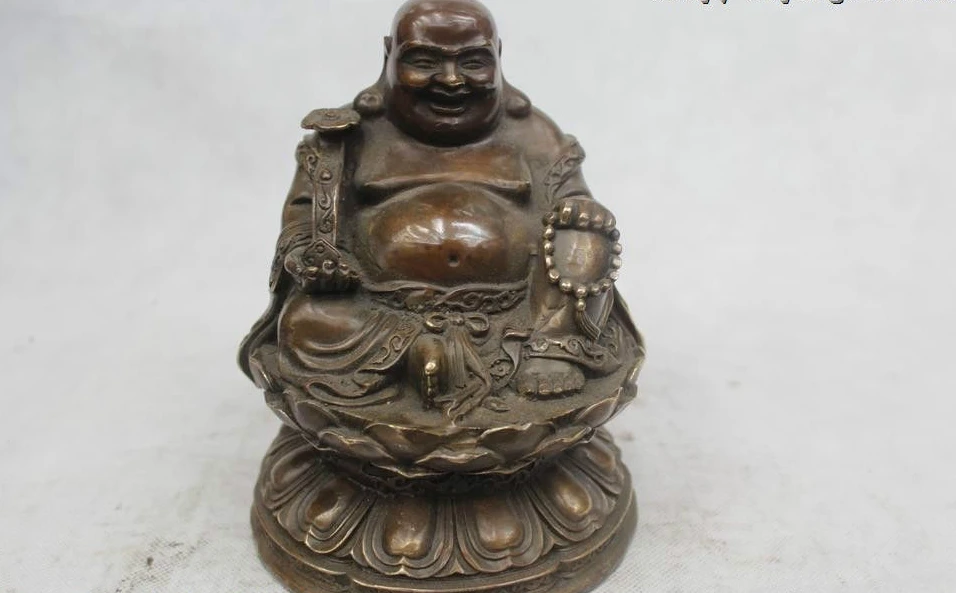 7&quotChinese Folk Pure Bronze excellent Money drawing Maitreya Buddha | Дом и сад