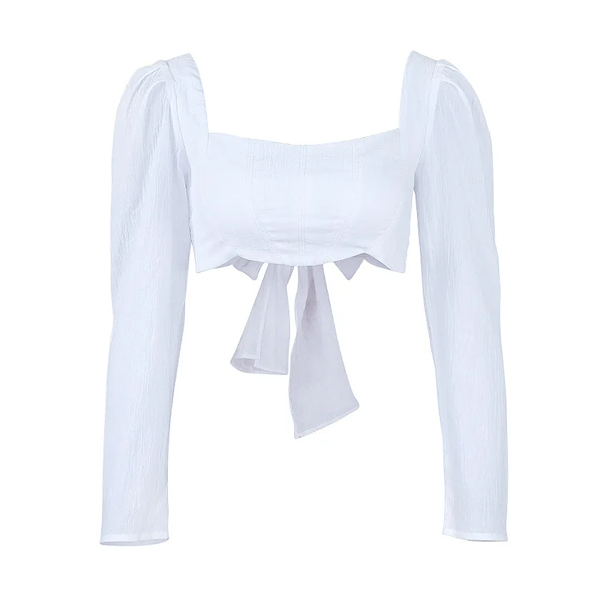 Женские хлопковые топы и блузки на шнуровке с бантом винтажный короткий топ