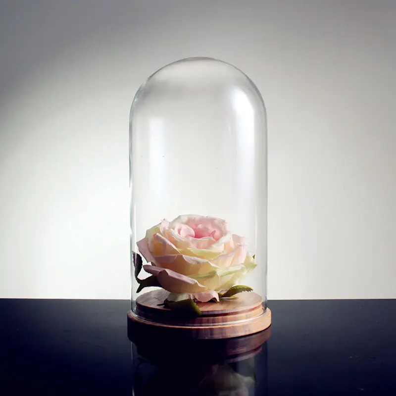 

Bell Gass Shade Bell Jar Flowers Glass Dome cap with Wood Base Home Decor decoration vases cover shaped transparent empty