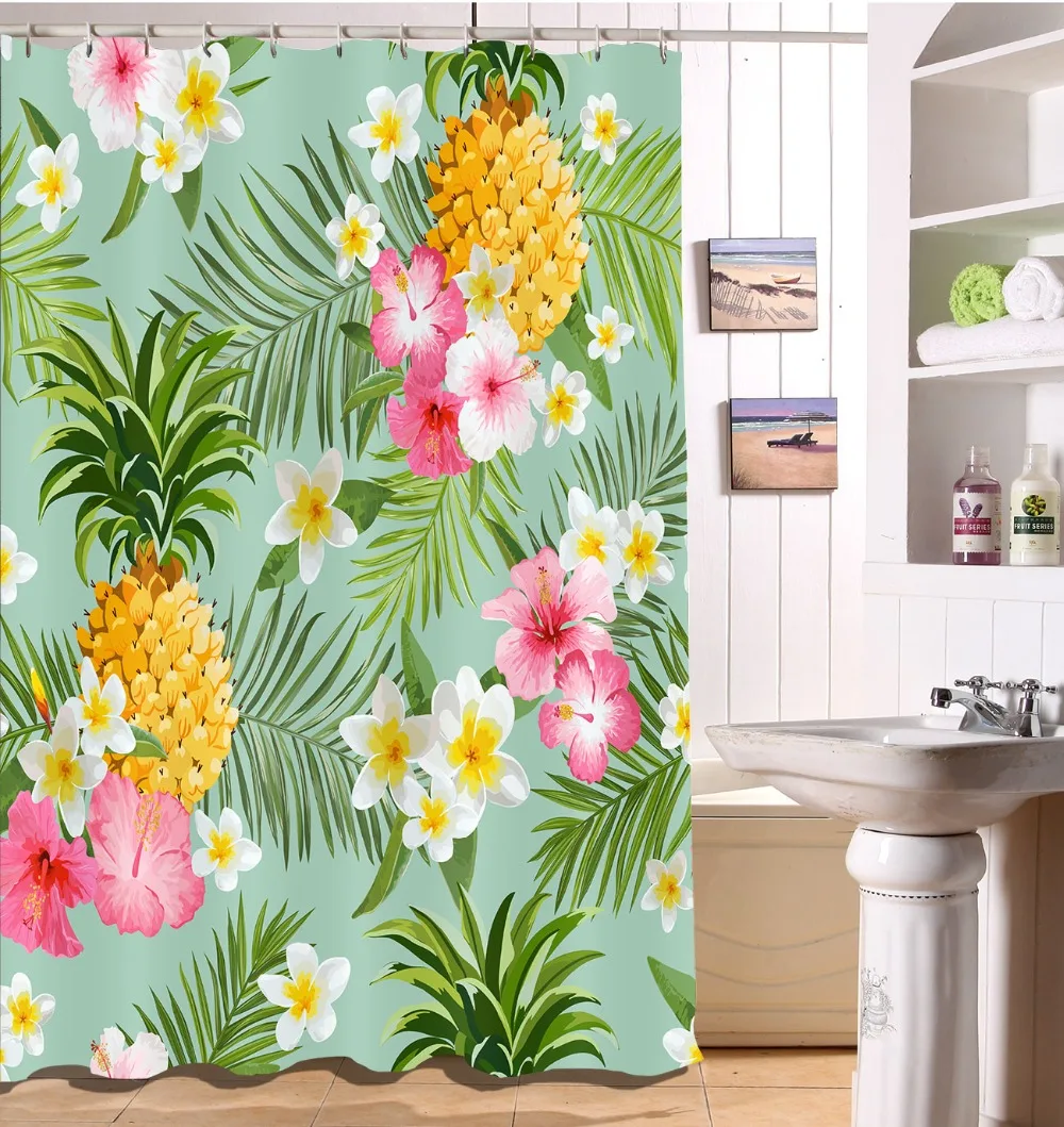 

Africa Tropical Palm Plants Shower Curtain Pineapple Waterproof Polyester Fabric Bath Curtain Bathroom Curtain Home Decor Hooks