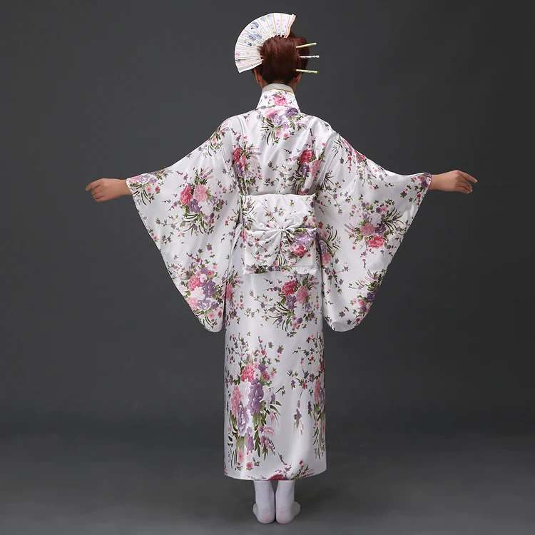 Белое винтажное японское женское кимоно Yukata Haori с Obi вечернее платье костюм для